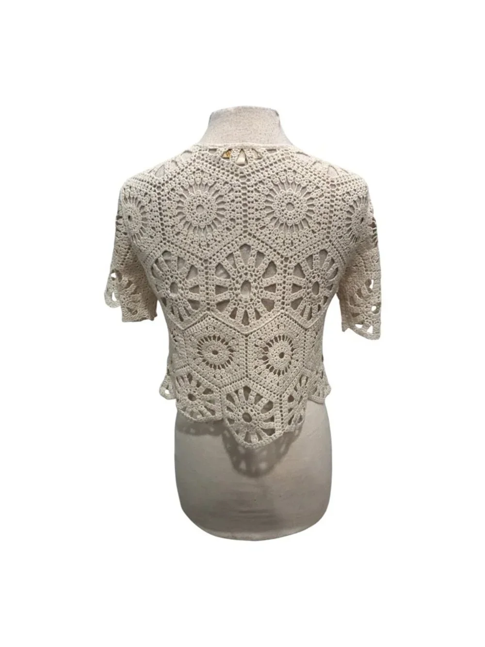 Rebellion Again Crochet Lace Top Cream 100% Cotton Boho Festival Scalloped Hem S - Picture 4 of 10